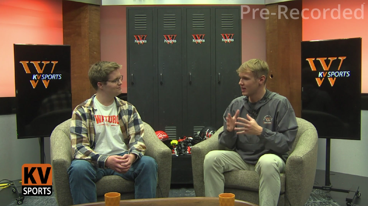 Landon Jepson conducts an in-studio interview with second-year Johnny Ward on the Mario-Kart team.