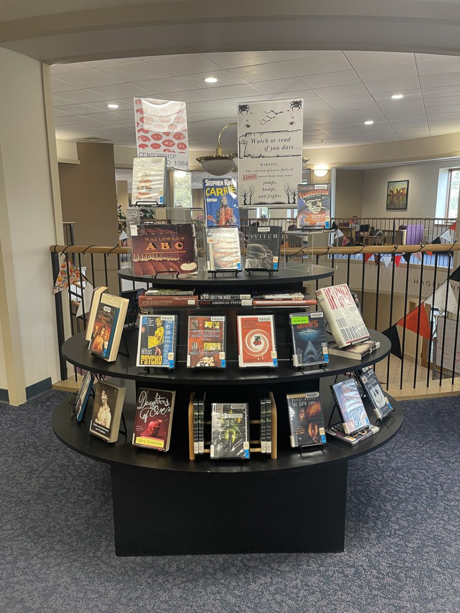 Vogel Library Banned Books and Horror Books Display