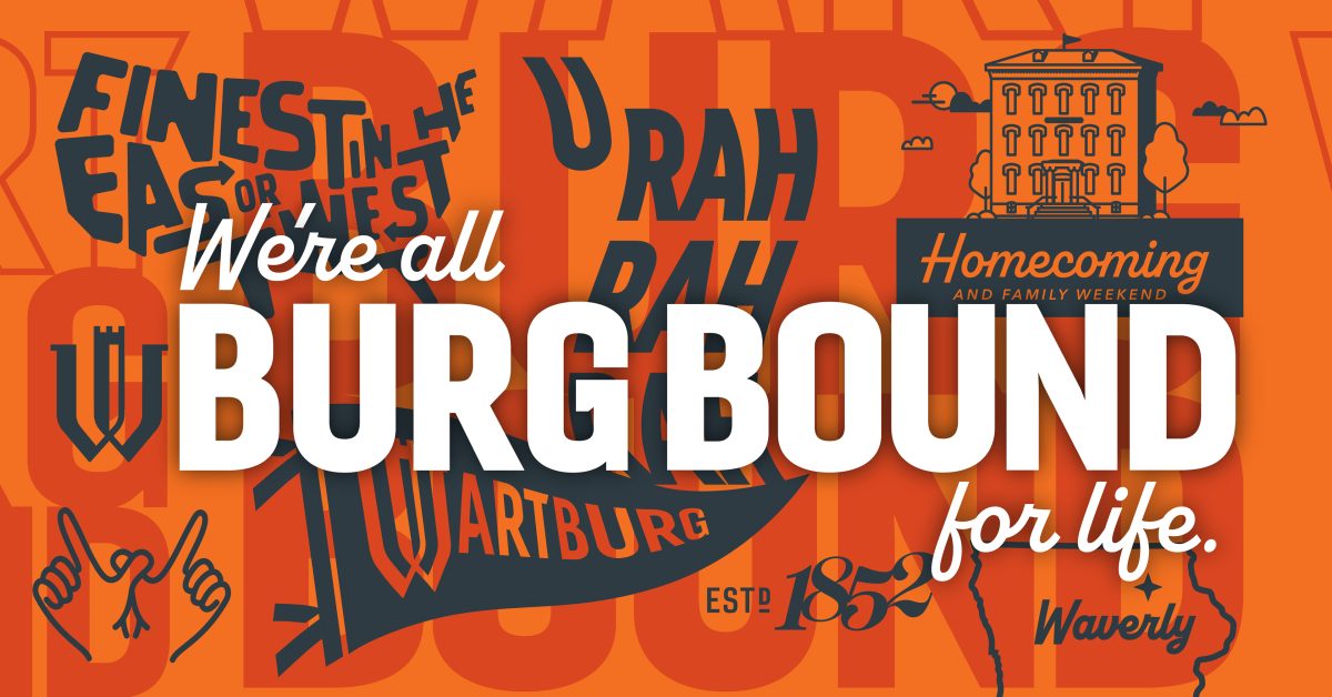 Graphic depicting Wartburg's 2025 Homecoming theme "Burg Bound." Created by staff members on the Homecoming Commitee. 