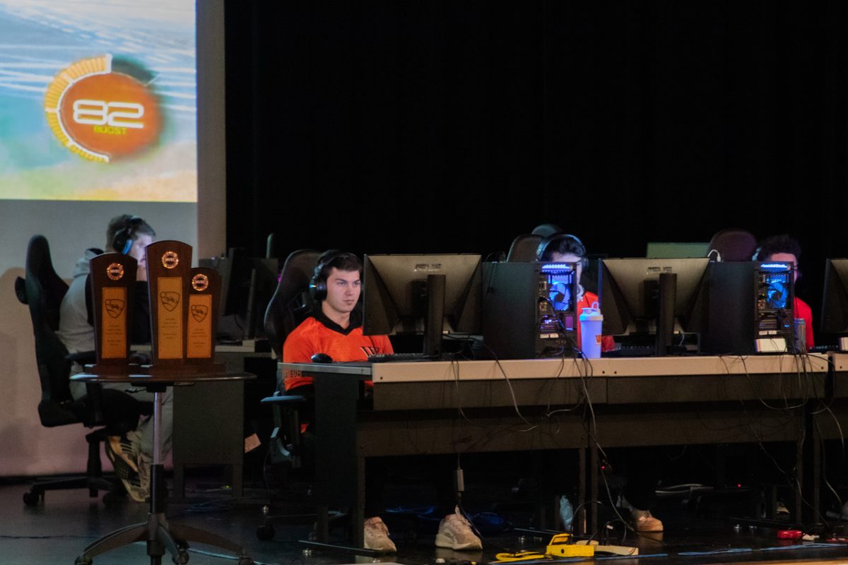 Senior captain Collin Brandt focuses on his monitor during their semifinal match.