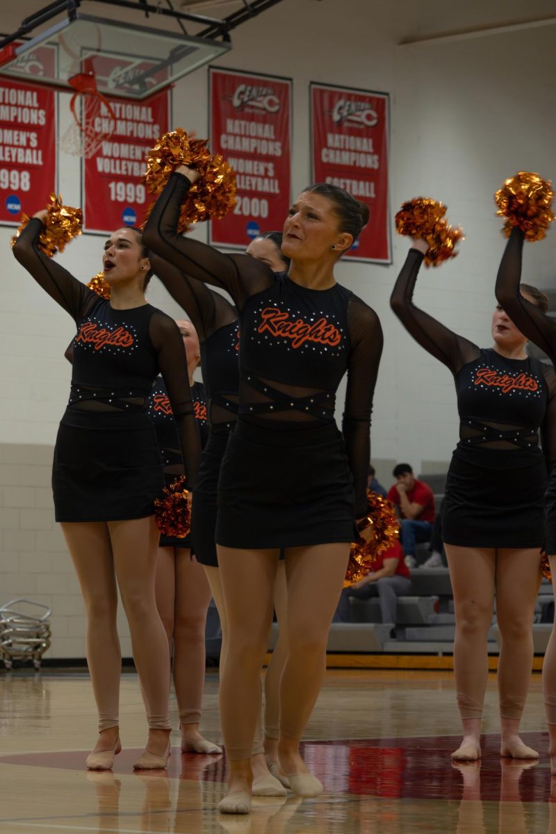 Wartburg Dance team members performing their pom routine. 
