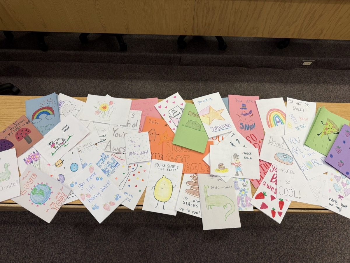 Completed cards made by students from a previous Letters of Love meeting. 